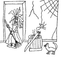 A coloring page of witches